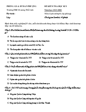 Đề kiểm tra học kì I môn Lịch sử Lớp 8 - Năm học 2021-2022 - Trường THCS Lương Thế vinh